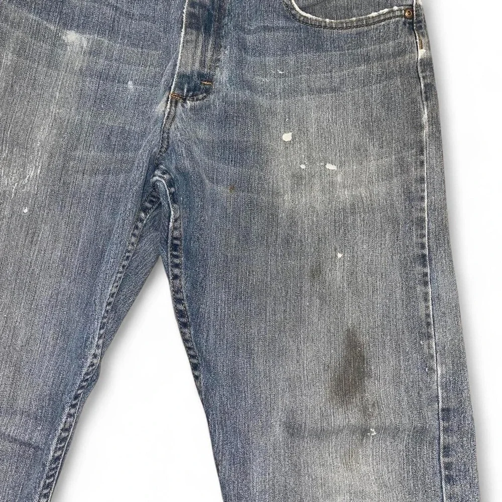 Wrangler Thrashed Relaxed Boot Cut Jeans Mens 32x32 Blue Distressed Workwear - Picture 5 of 8